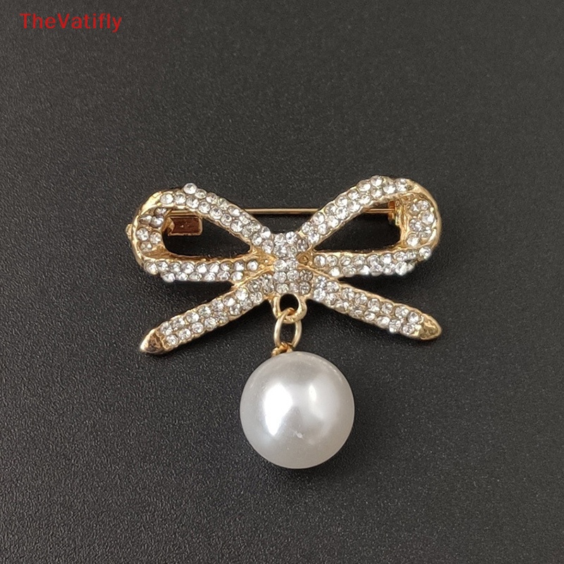 Ghim Cài Áo Hình Nơ Đính Ngọc Trai Phong Cách Vintage