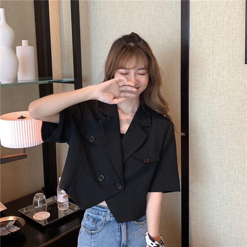 IELGY  Áo Khoác Lửng Mỏng Dáng Rộng Màu Trắng Phong Cách Hàn Quốc Dành Cho Nữ