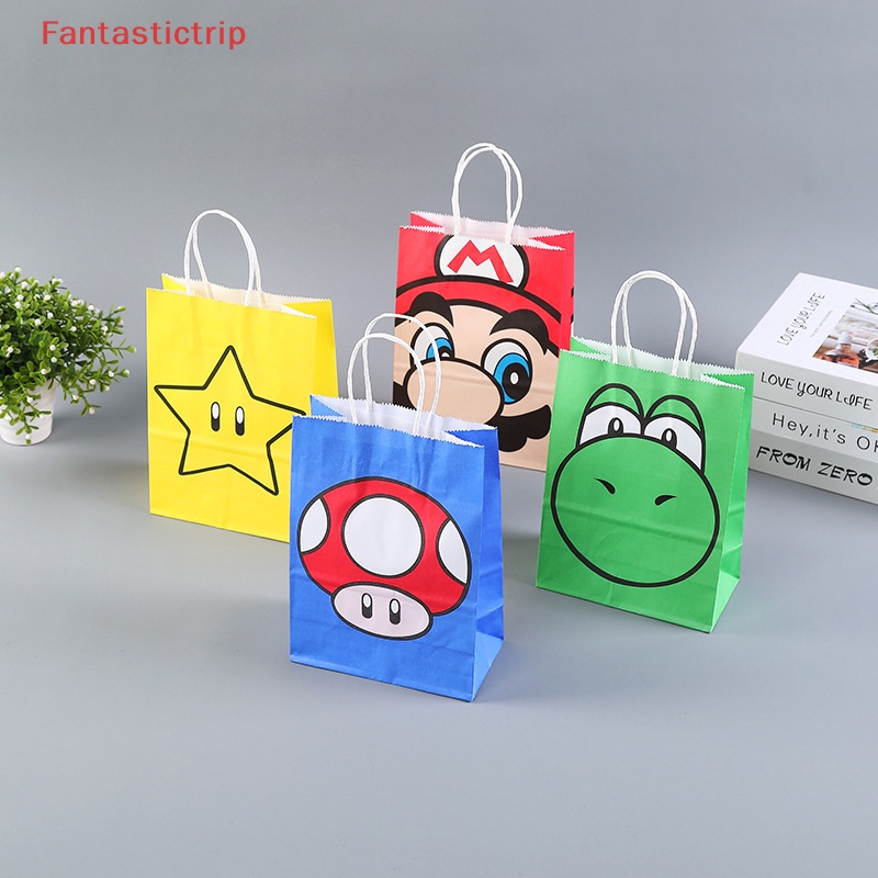 Set 4 Túi Giấy Kraft In Hình Game Super Mario Trang Trí Tiệc Cưới / Sinh Nhật / Giáng Sinh / Năm Mới