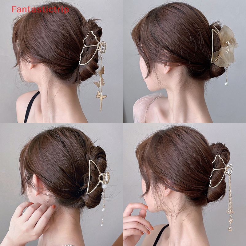 1 Kẹp Tóc Bướm Kim Loại Màu Vàng Cỡ Lớn Thời Trang Dành Cho Nữ