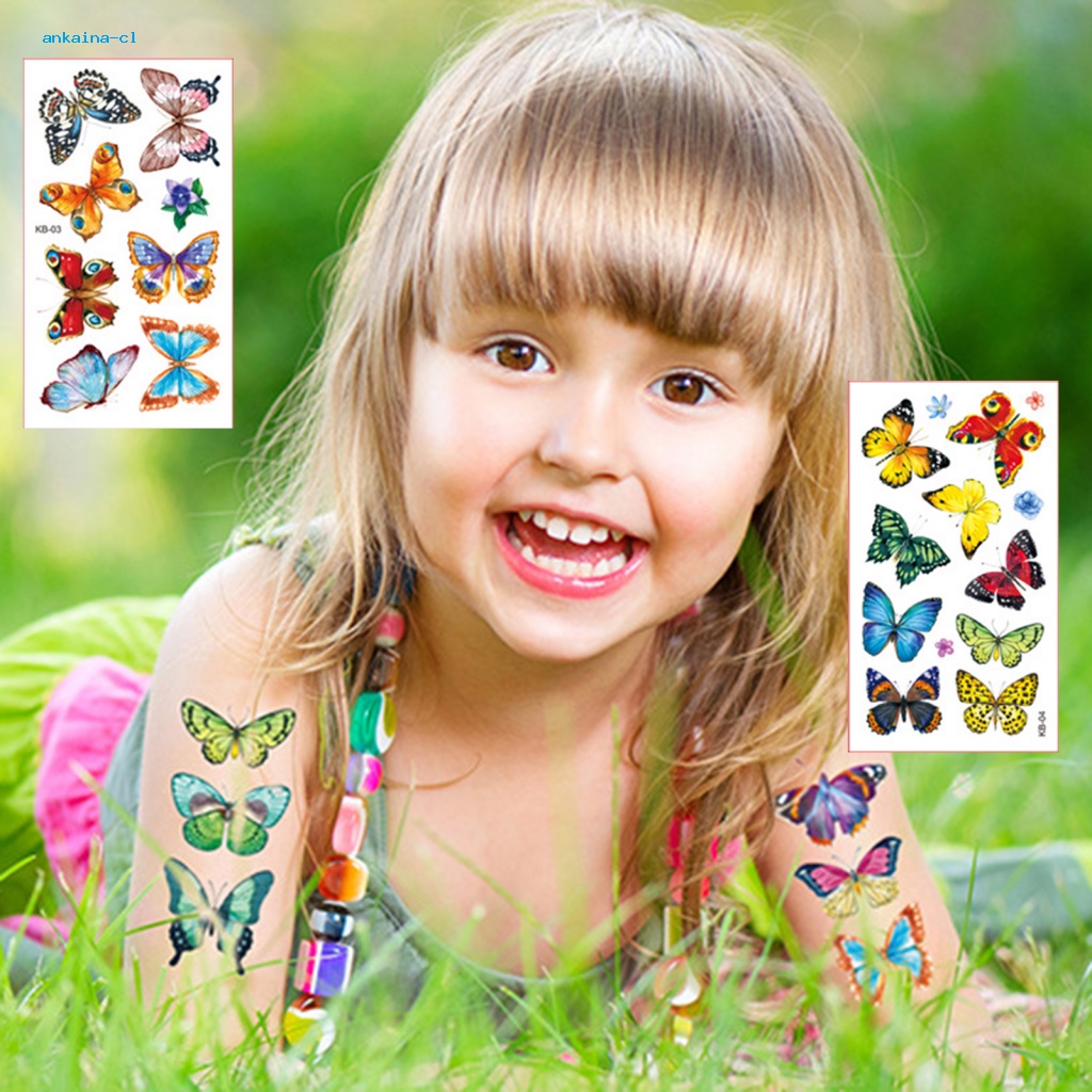 Set 10 Miếng Dán Hình Xăm Tạm Thời Họa Tiết Bướm Nhiều Màu Dễ Thương Vui Nhộn