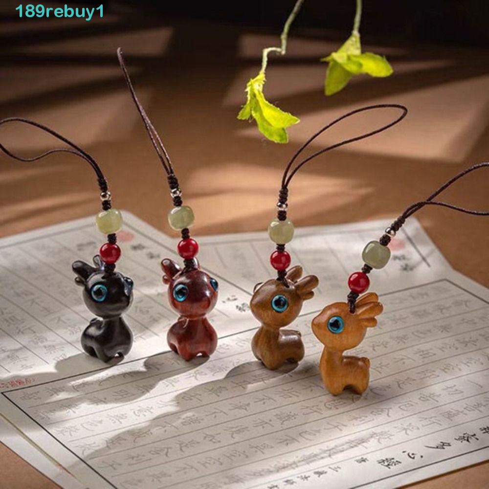 Rebuy1 Dây Treo Điện Thoại Di Động Bằng Gỗ Đàn Hương Hình Hươu Cao Cổ Làm Quà Tặng