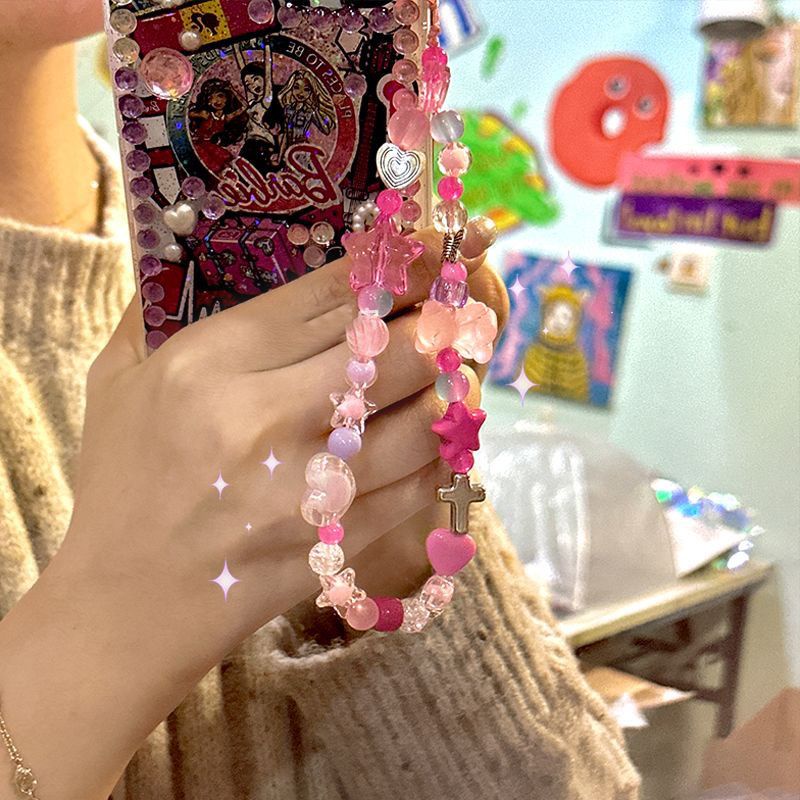 Dây Đeo Điện Thoại / Máy Ảnh CCD Phong Cách Thiên Văn Tự Làm Phối Hạt Cườm Màu Hoa Hồng