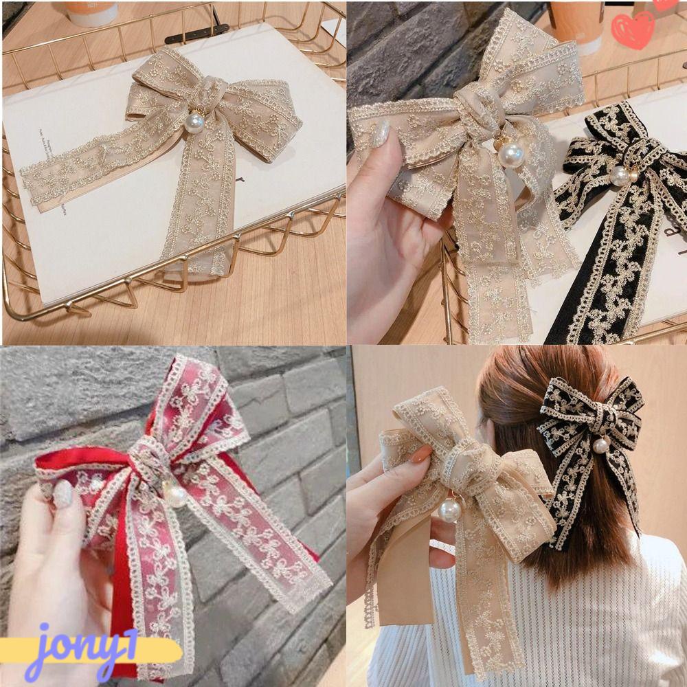 Bộ 2 Kẹp Tóc Nơ Lớn Bằng Vải Ren Trang Trí Mới Dành Cho Bạn Nữ