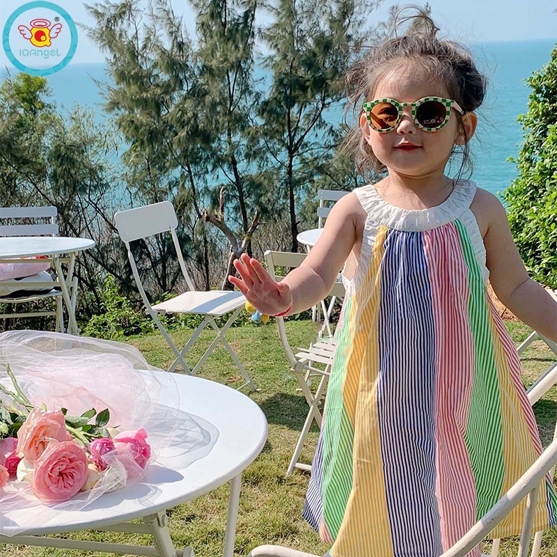 Đầm Không Tay Kẻ Sọc Nhiều Màu Dễ Thương Thời Trang Mùa Hè Cho Bé Gái