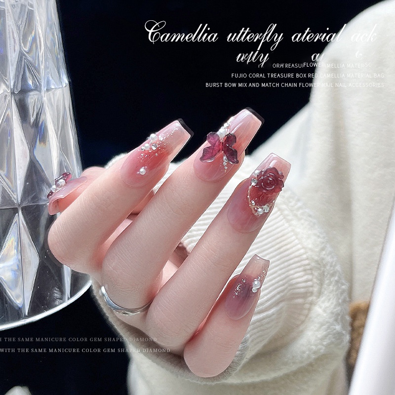 Hạt Đá Pha Lê Hình Bướm / Hoa Trà / Hoa Hồng / Đen / Đỏ Trang Trí Móng Nghệ Thuậ