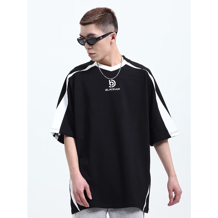 Áo Thun Tay Ngắn Dáng Rộng Màu Sắc Tương Phản Phong Cách Retro Dành Cho Nữ