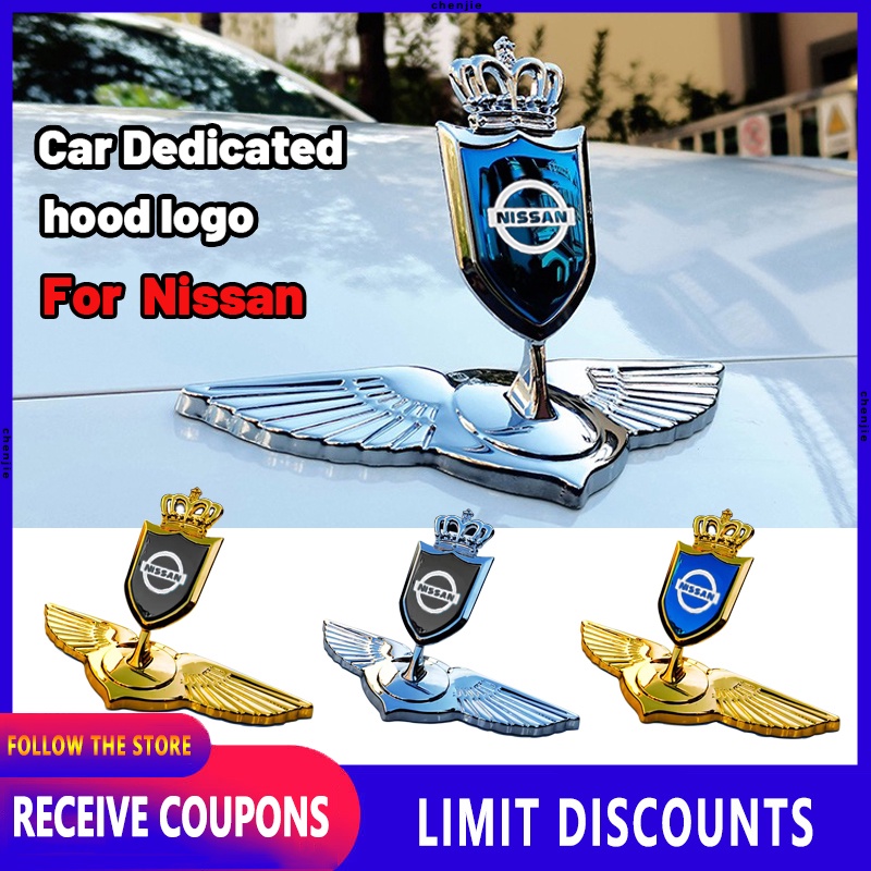 Miếng Dán logo 3D Bằng Kim Loại Trang Trí Mui Xe Hơi Nissan Urvan Sentra Almera X-Trail Patrol Navara Frontier Cefiro Juke 370Z Grand Livina Altima Sylphy GT-R Serena NP 300 Terrano Vanette Armada Pathfinder Qashqai 350Z Murano NV400 Pickup Skyline Titan