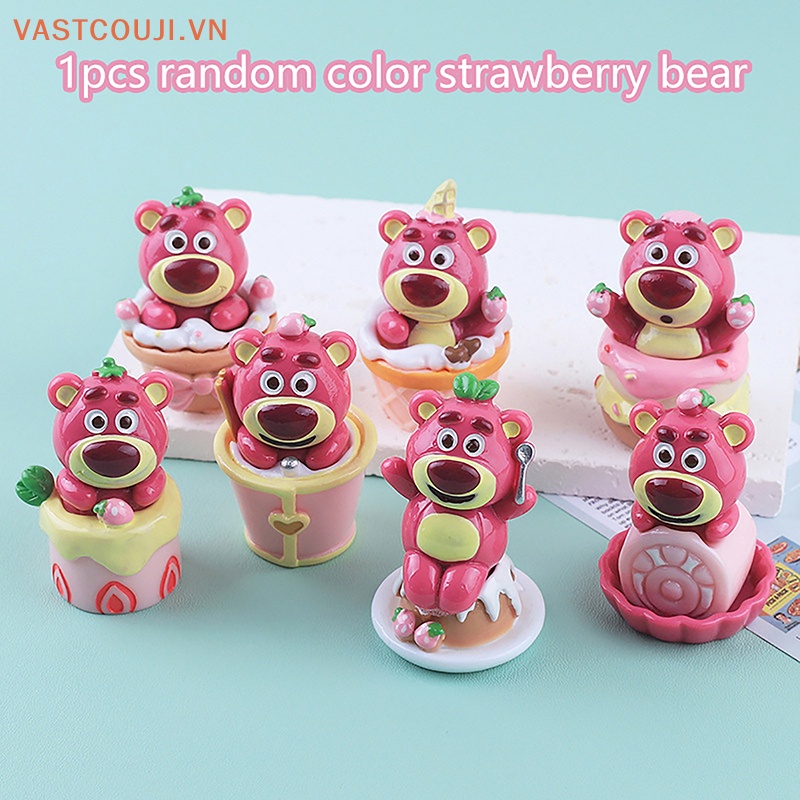1 Tượng Gấu Và Dâu Tây Mini Trang Trí Đáng Yêu
