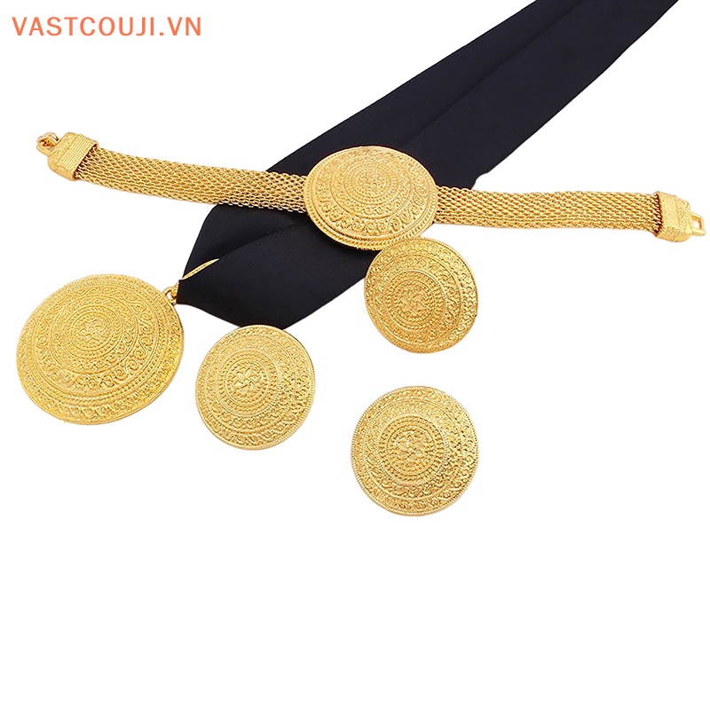 Bộ Trang Sức Gồm Vòng cổ / Bông Tai / Nhẫn / Vòng Tay Màu Vàng Đồng Cỡ Lớn Phong Cách Châu Phi Thời Trang
