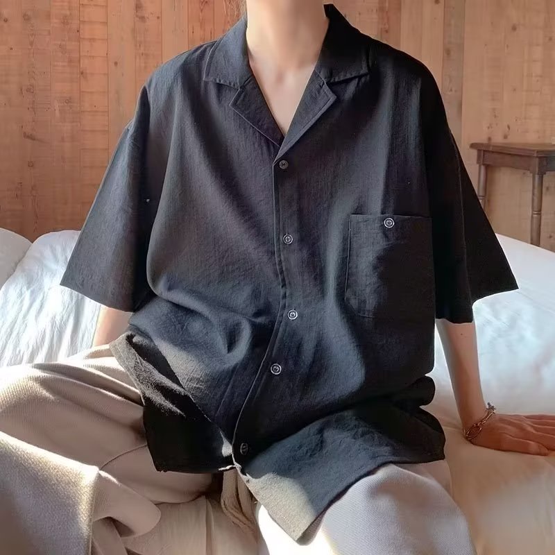 Áo Sơ Mi Tay Ngắn Dáng Rộng Phong Cách Nhật Bản Thời Trang Mùa Hè Cho Nam