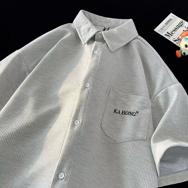 Áo Sơ Mi Tay Ngắn Dáng Rộng Phong Cách Nhật Bản Đơn Giản Thời Trang Cho Nam