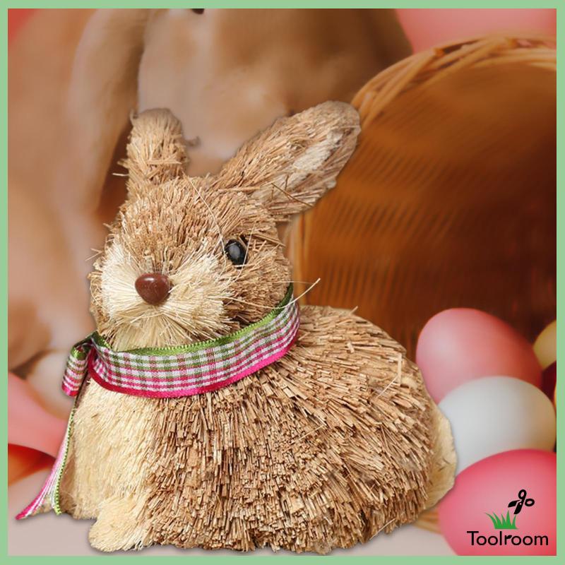 Mô Hình Chú Thỏ Phục Sinh Bằng Rơm Thủ Công Để Bàn Trang Trí