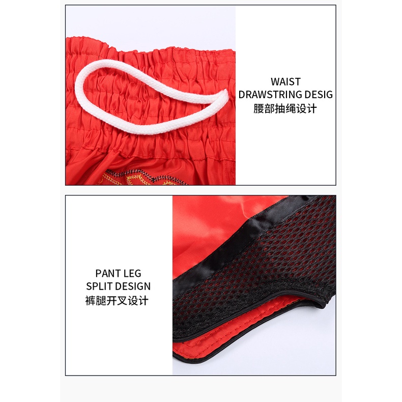 Quần Ngắn Tập Boxing / Muay Thái Phối Lưới Thêu Họa Tiết Phong Cách Mới Cho Nam / Nữ
