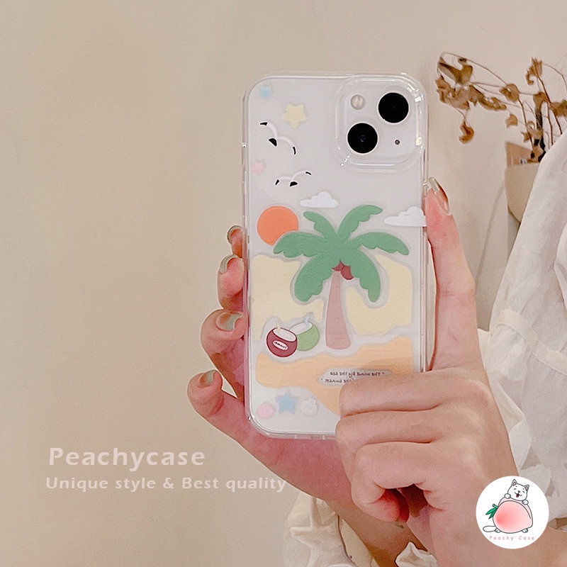 Ốp Điện Thoại PC Cứng Chống Sốc Có Giá Đỡ Hình Cây Dừa Cho iPhone 14 13 12 Pro Max 11 14pro