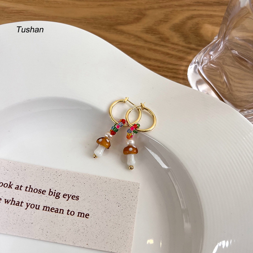 1 Đôi Bông Tai Hình Nấm Bằng Hợp Kim Nhiều Màu Phong Cách Hàn Quốc