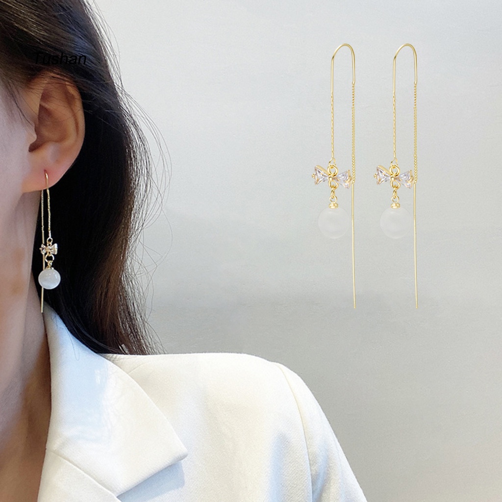 1 Cặp Bông Tai Hình Nơ Đính Đá Zircon Giả Kiểu Hàn Quốc Cho Đám Cưới [Ts] [Ts] 1 Cặp