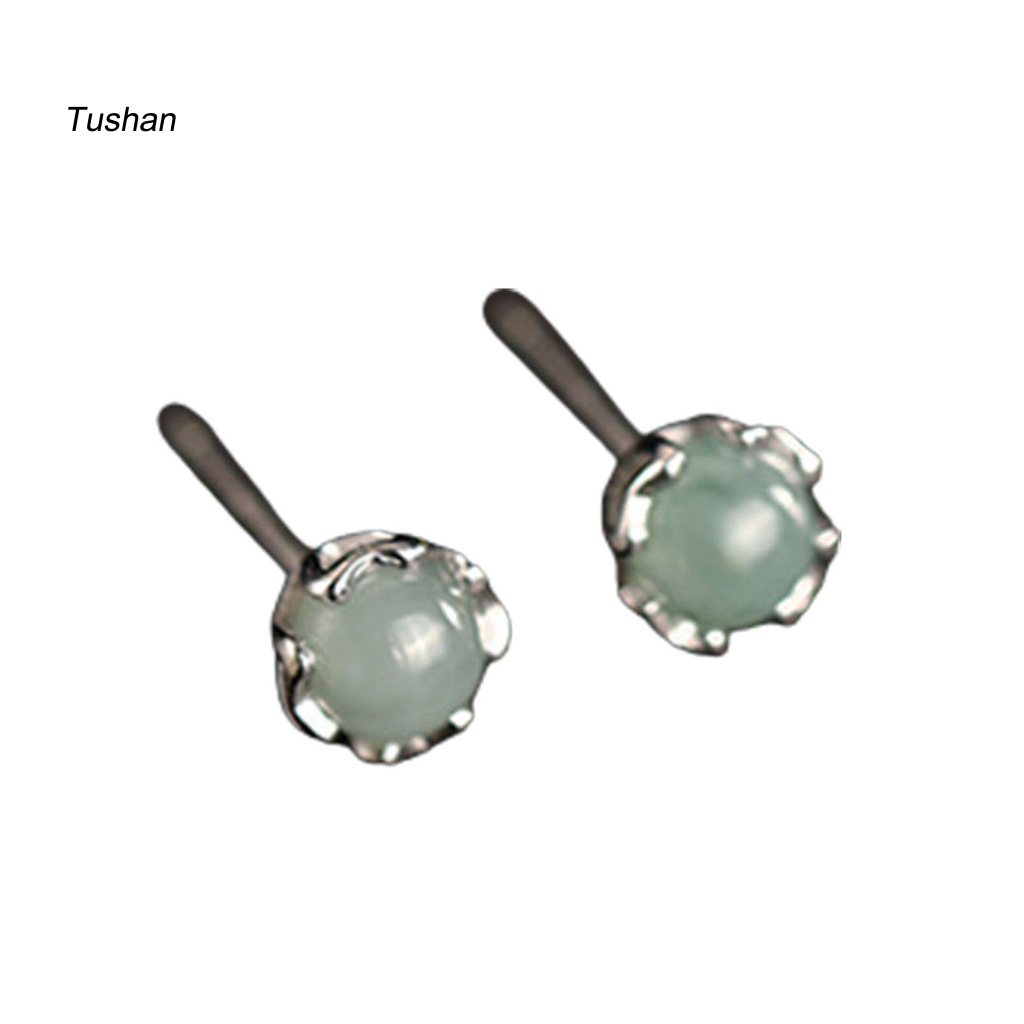 1 Đôi Khuyên Tai Đính Đá Ngọc Bích Giả Thời Trang Nữ