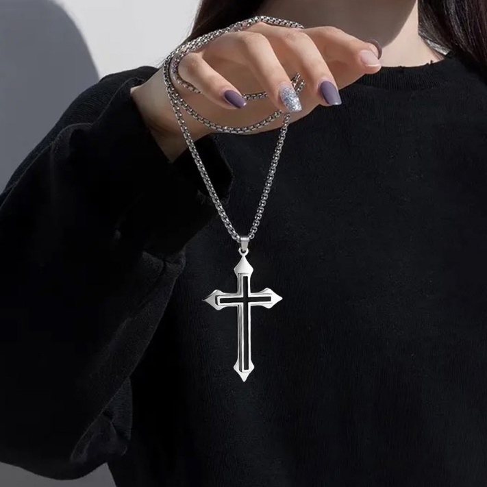 Dây Chuyền Mặt Thánh Giá / Chúa Jesus Đính Đá Pha Lê Phong Cách Đường Phố Vintage Cá Tính
