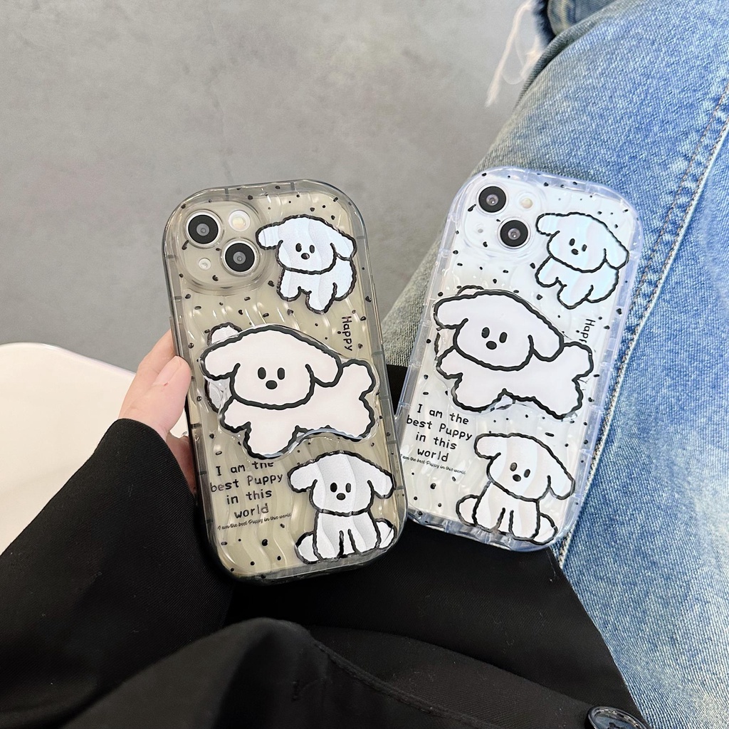 Ốp Điện Thoại TPU Silicone Mềm Trong Suốt Chống Sốc In Hình Chú Cún Có Giá Đỡ Cho iPhone 13 12 11 Pro Max 14 Plus