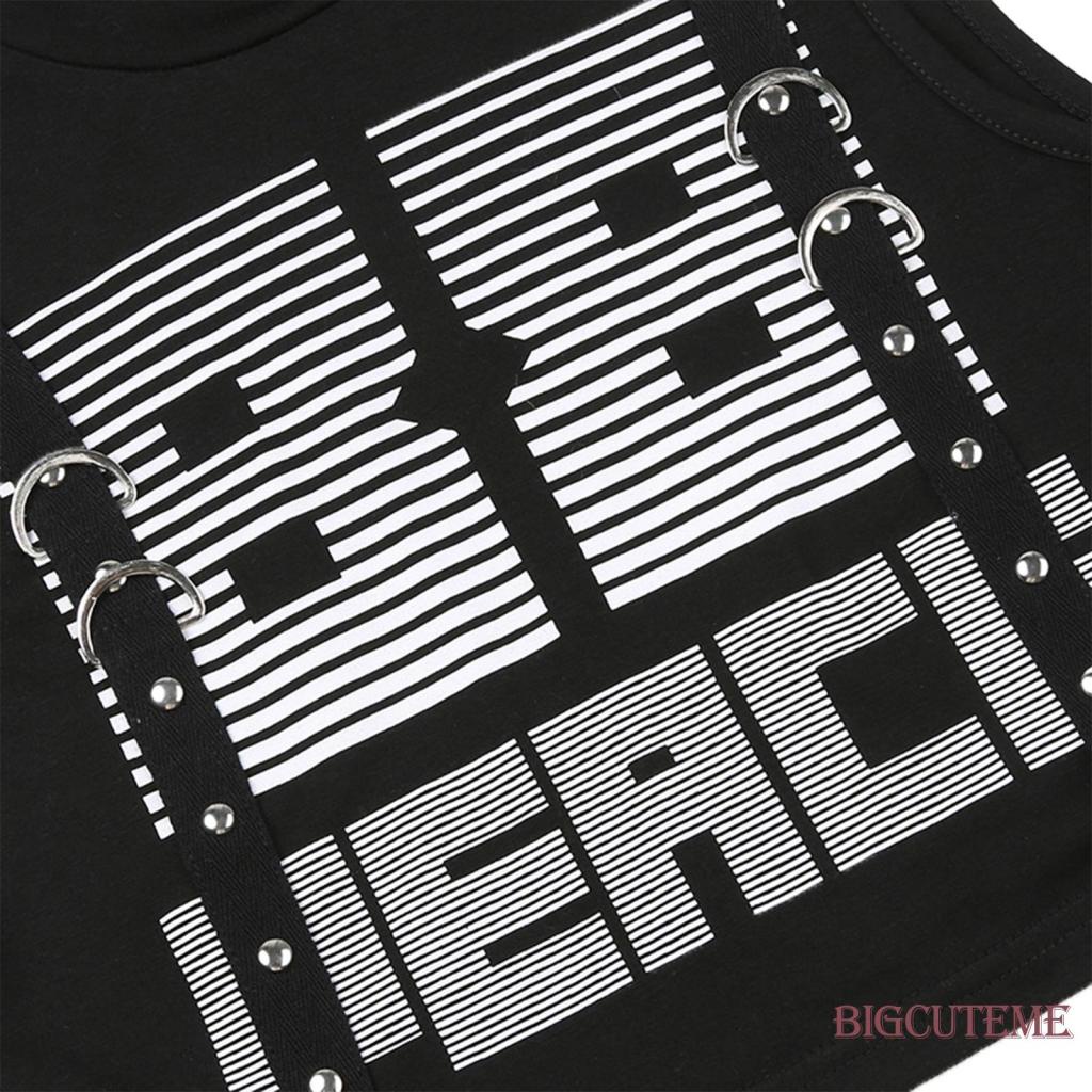 Áo Croptop Sát Nách In Chữ Phối Dây Ruy Băng Phong Cách Hip Hop Thời Trang Mùa Hè Cho Nữ