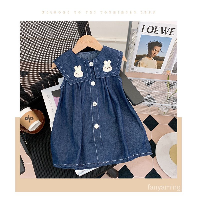 Đầm Denim Dài Cổ Thủy Thủ Thời Trang Mùa Hè 2023 B8TW Dành Cho Bé Gái