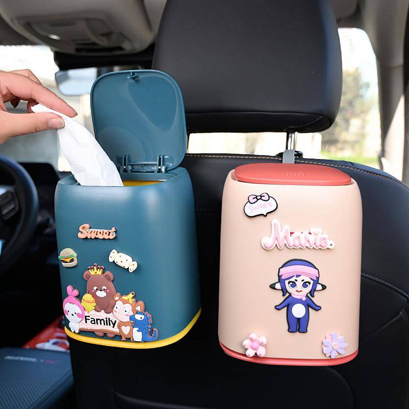 Car Trash Can Air Outlet Cartoon Cute Front Co-Pilot Car Interior Rear Seat Mini Hanging Bucket 4hbc
