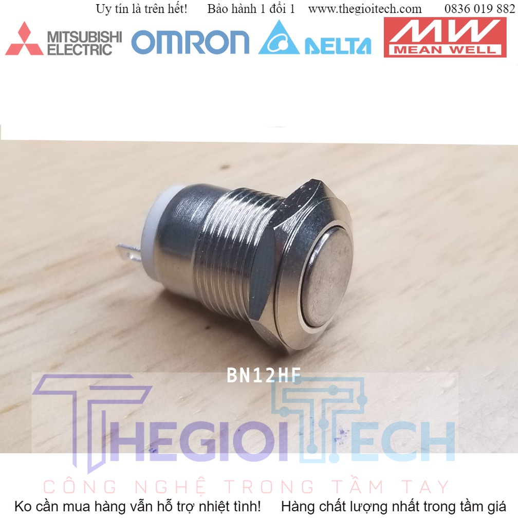 Nút nhấn vỏ kim loại, phi 12mm, chống thấm nước
