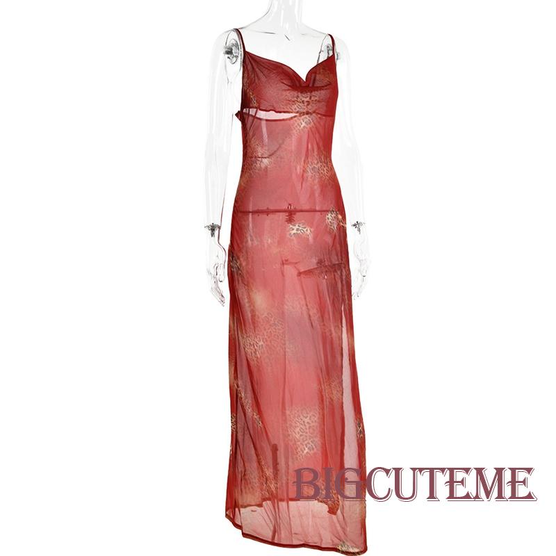 Đầm Dài Sát Nách Hở Lưng Họa Tiết Da Báo Thời Trang Đi Biển Mùa Hè Cho Nữ