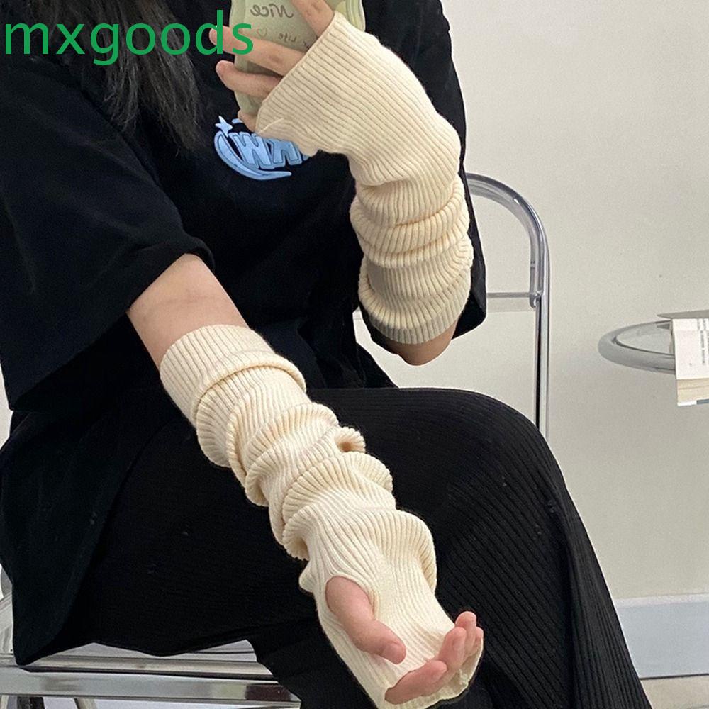 Găng Tay Dệt Kim Hở Ngón Màu Sắc Đơn Giản Giữ Ấm Mùa Đông Cho Nữ