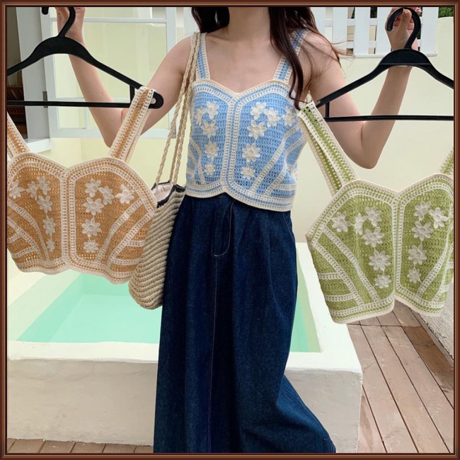 Áo Dây Sát Nách Vải Lụa Lạnh Thêu Họa Tiết Kiểu Retro Pháp Thời Trang Mùa Hè Cho Nữ