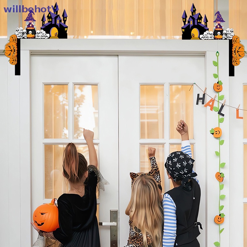 [WillbehotV] Biển Hiệu Gắn Góc Cửa Trang Trí Halloween Hình Bí Ngô Phù Thủy Bằng Gỗ
