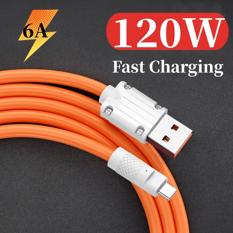 Dây Cáp Sạc Nhanh 120W 6A 1m / 1.5m / 2m Type-C Bằng Silicon Dẻo Nhiều Màu An Toàn Tiện Dụng