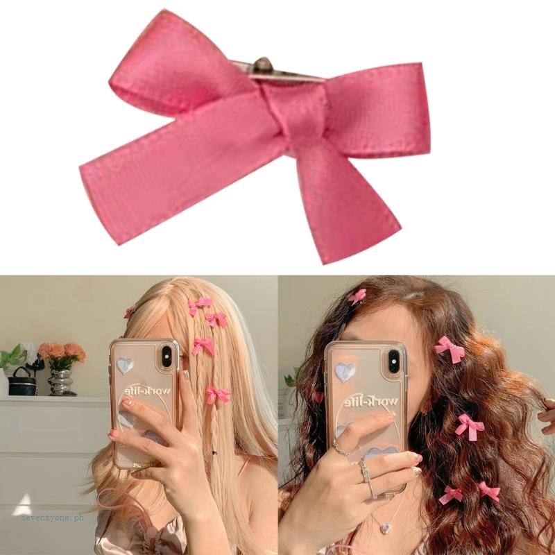 Set 8 Kẹp Tóc Nơ Ruy Băng Màu Hồng Dễ Thương Dành Cho Bé Gái