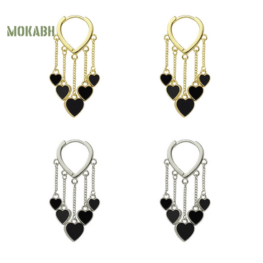 1 Đôi Bông Tai Hợp Kim Hình Trái Tim Màu Đen Phong Cách Hàn Quốc Thanh Lịch Dành Cho Nữ