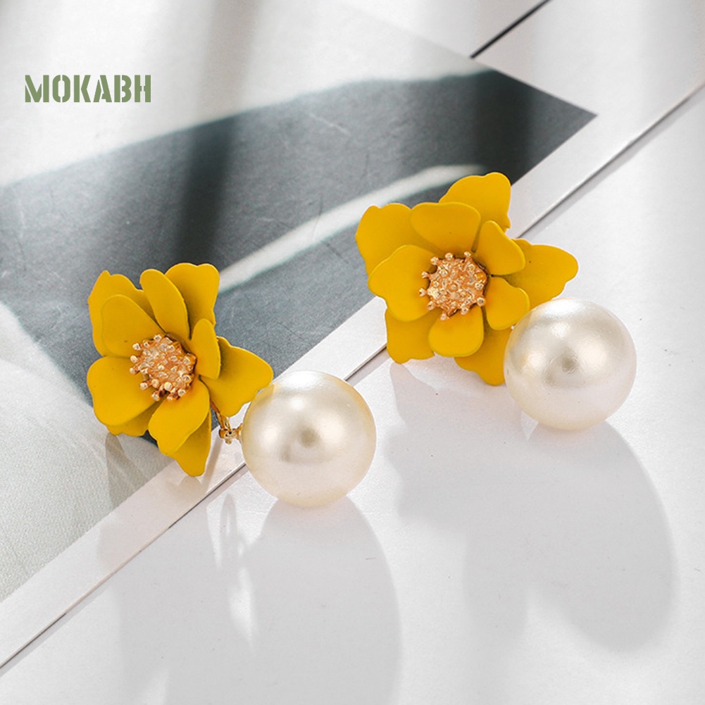 Bông Tai Hình Hoa Đính Ngọc Trai Nhân Tạo Thời Trang Dành Cho Nữ