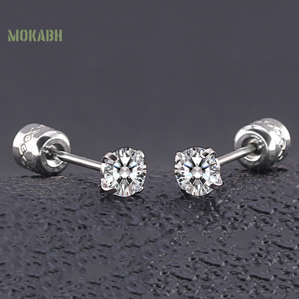 Bông Tai Tròn Bằng Thép Titan Đính Đá Zircon Thời Trang Cho Nam Và Nữ