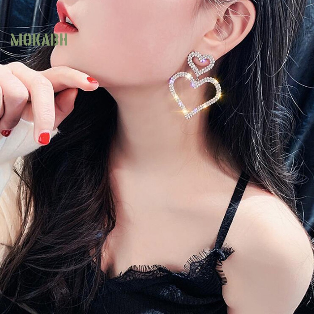 Bông Tai Hình Giọt Nước Đính Đá Hình Trái Tim Thanh Lịch Cho Nữ