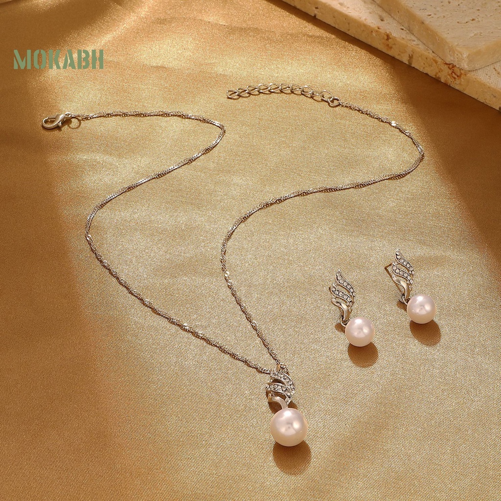 1 Bộ Vòng cổ Và Bông Tai Xoay Đính Ngọc Trai Giả Lấp Lánh Thời Trang Dành Cho Cô Dâu