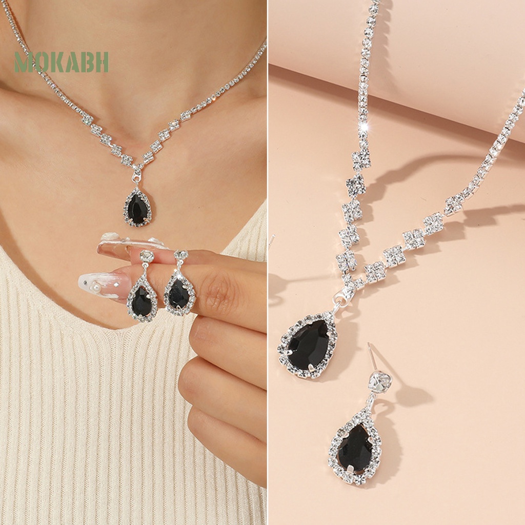 Bộ Vòng cổ + Bông Tai Đính Đá Hình Giọt Nước Lấp Lánh Sang Trọng Cho Nữ