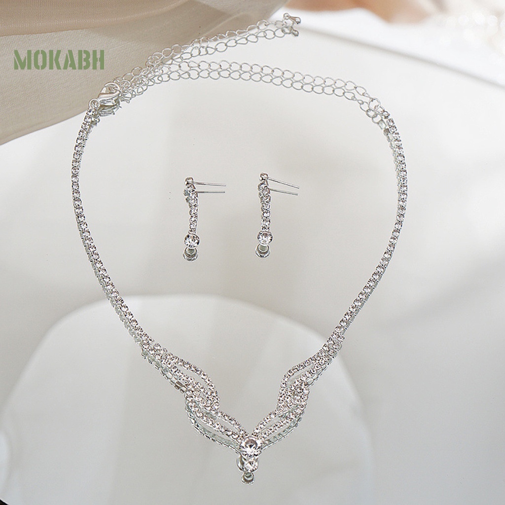 Bộ Trang Sức 2 Món Gồm Vòng cổ / Bông Tai Nhiều Lớp Đính Đá Sang Trọng Cho Nữ