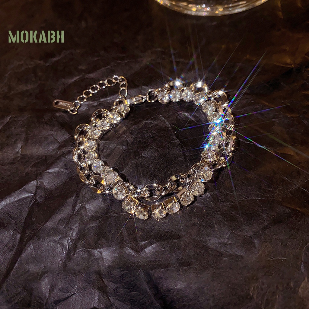 [Mới] Vòng Đeo Tay Dây Xích Hai Lớp Đính Đá Zirconia Có Thể Điều Chỉnh Trang Sức Chống Rỉ Sét