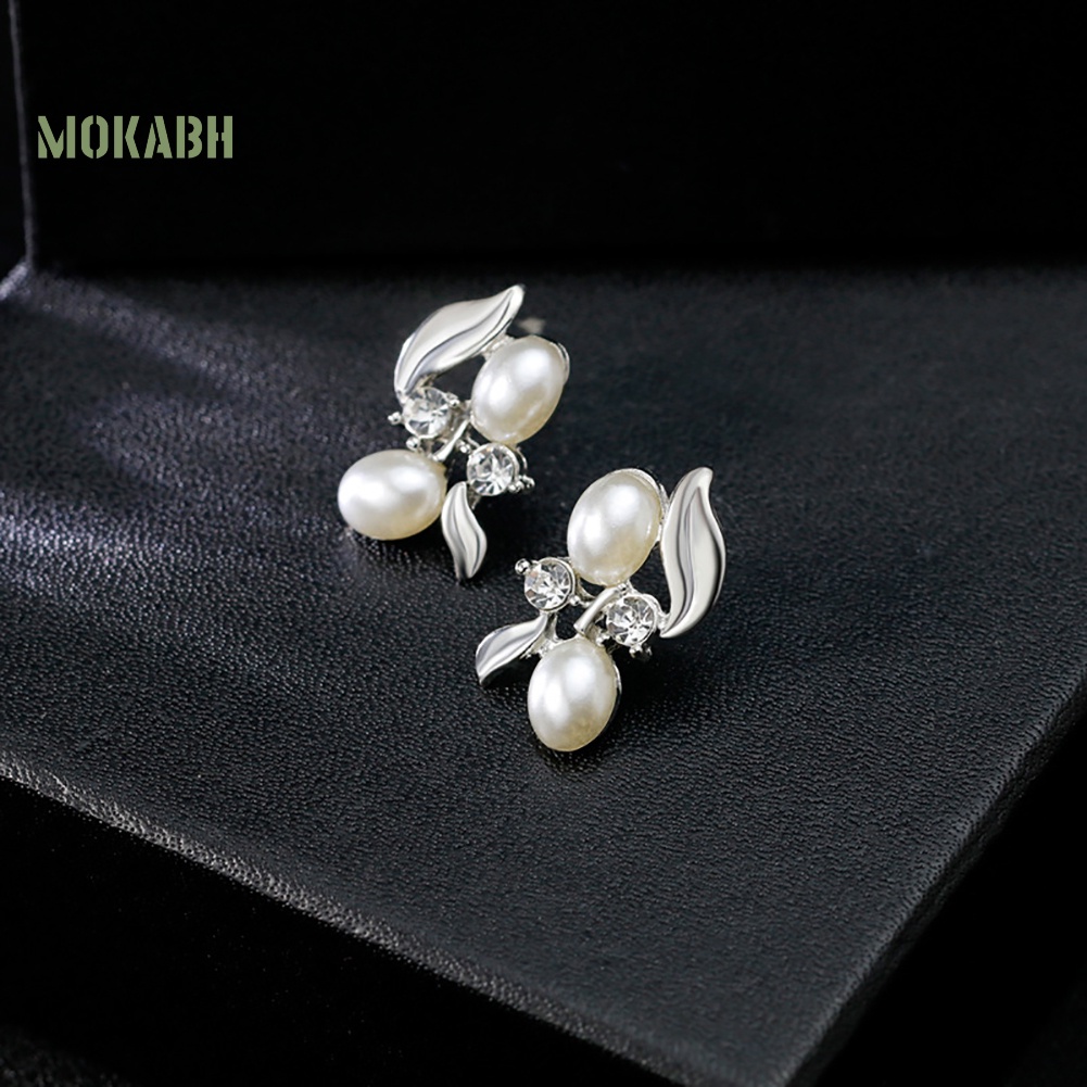 Bộ Vòng cổ + Bông Tai Đính Đá &amp; Ngọc Trai Giả Thời Trang Cho Nữ