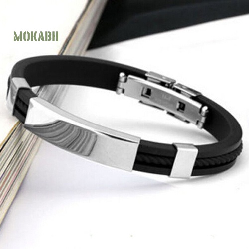 Vòng Tay Cao Su Phối Thép Không Gỉ Cá Tính Cho Nam Và Nữ