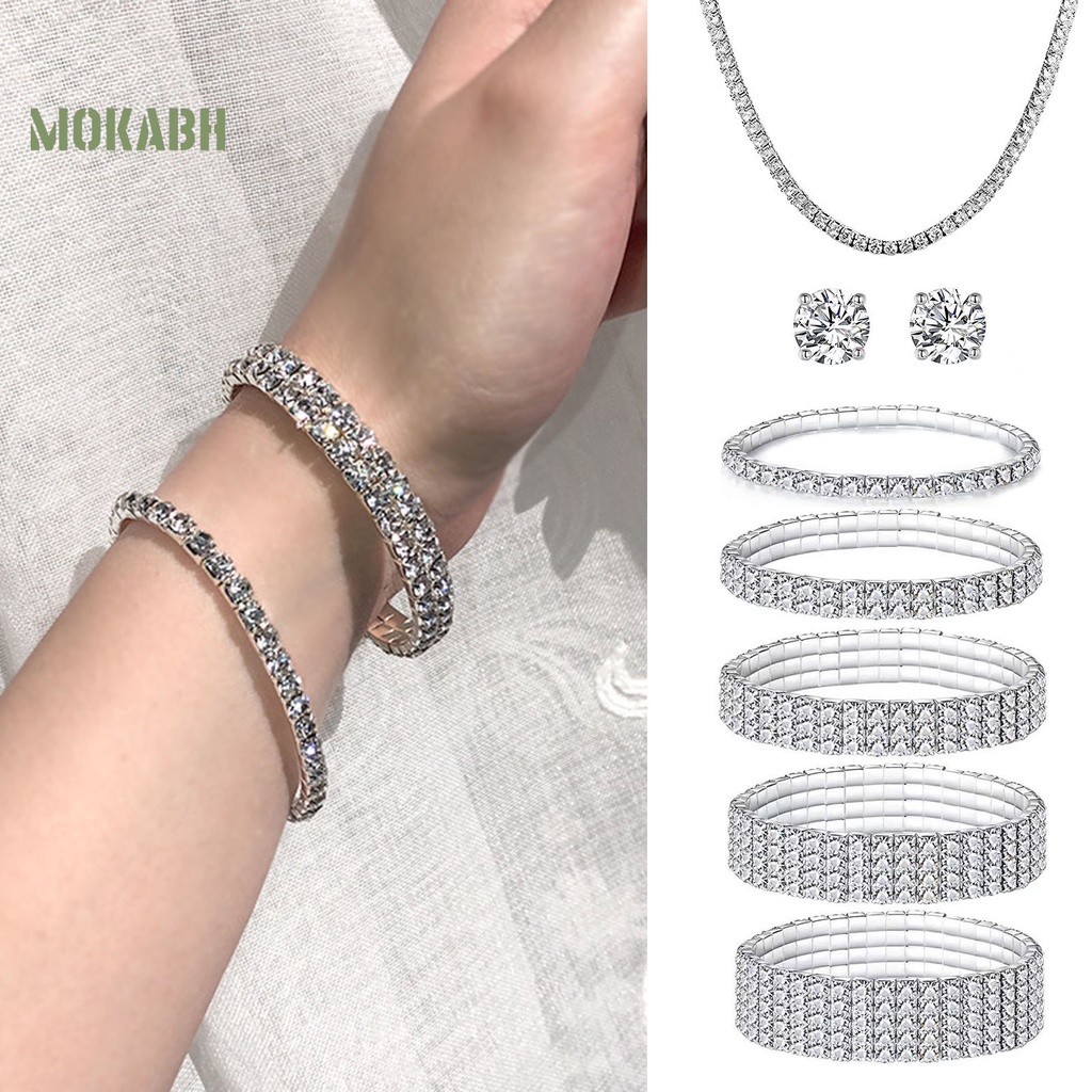 Vòng cổ / Vòng Tay / Khuyên Tai Nhiều Lớp Đính Đá Lấp Lánh Thời Trang Sang Trọng Cho Nữ