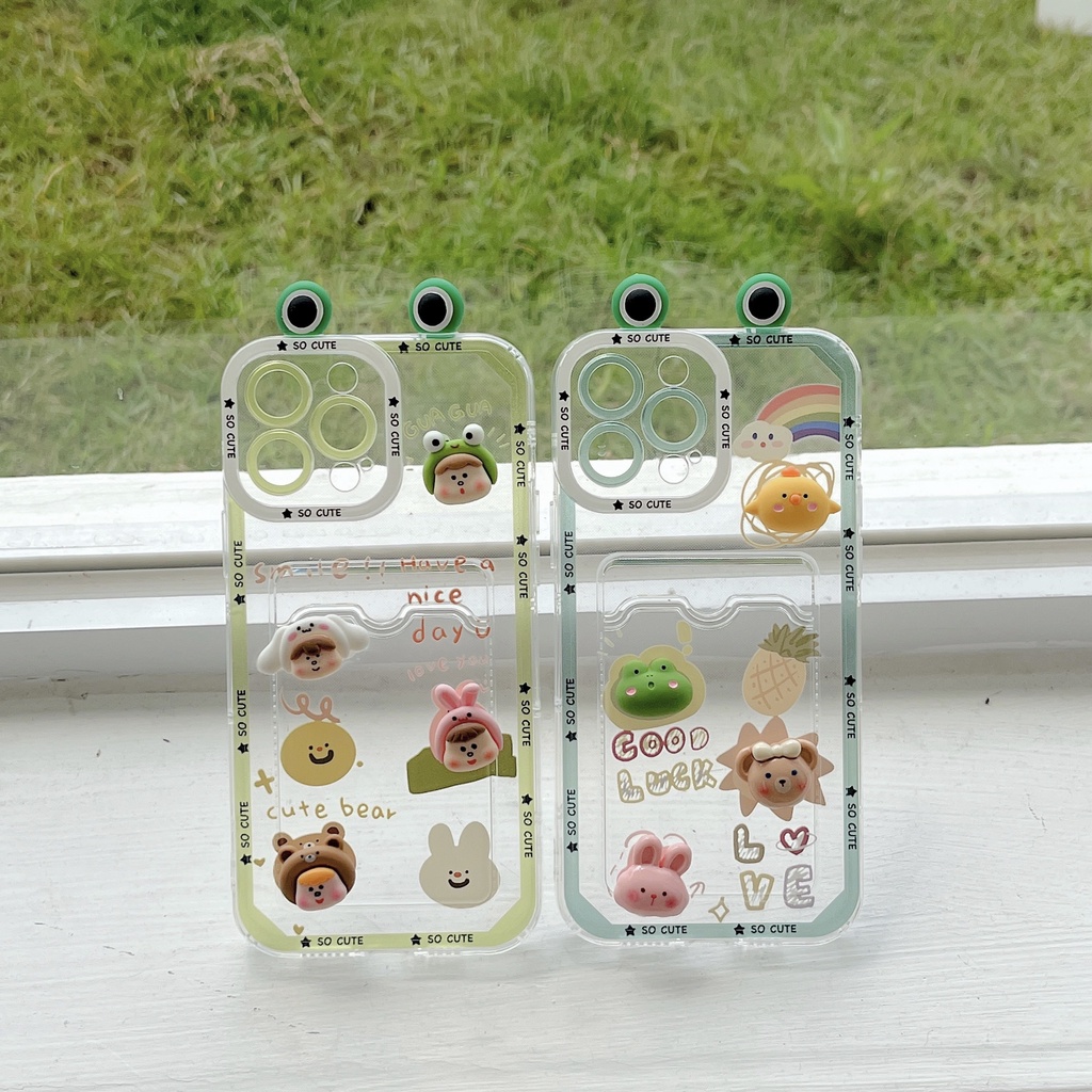 Ốp Điện Thoại TPU Mềm Trong Suốt Hình Động Vật Dễ Thương Có Ngăn Đựng Thẻ Cho iPhone 14 13 12 11 Pro XR XS Max 7 8 Plus