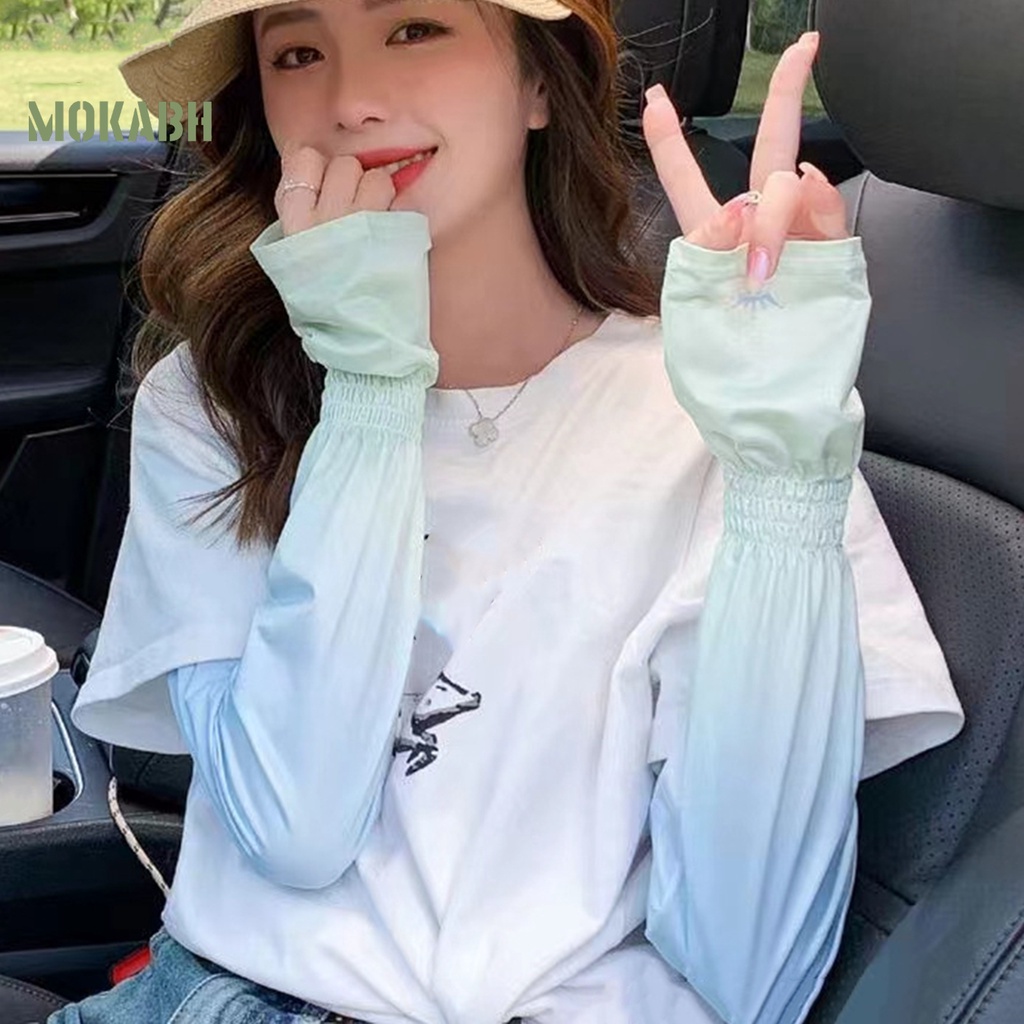 1 Cặp Ống Tay Áo Bằng Lụa Lạnh Co Giãn Họa Tiết Vương Miện Màu Sắc Gradient