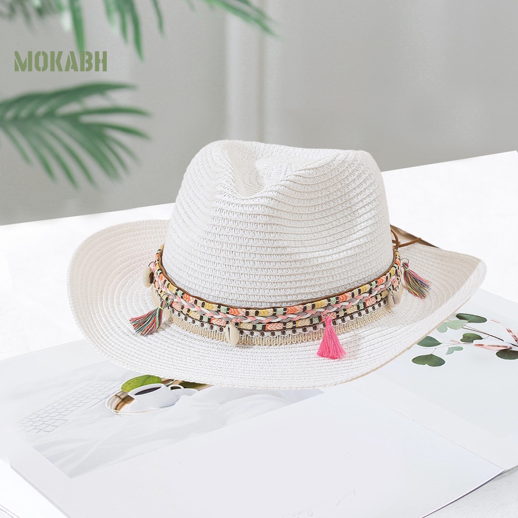 [Mok Abh] Mũ Cói Chống Nắng Vành Rộng Không Xù Lông Nhiều Màu Sắc Phong Cách Bohemia Thời Trang Cho Nam Và Nữ