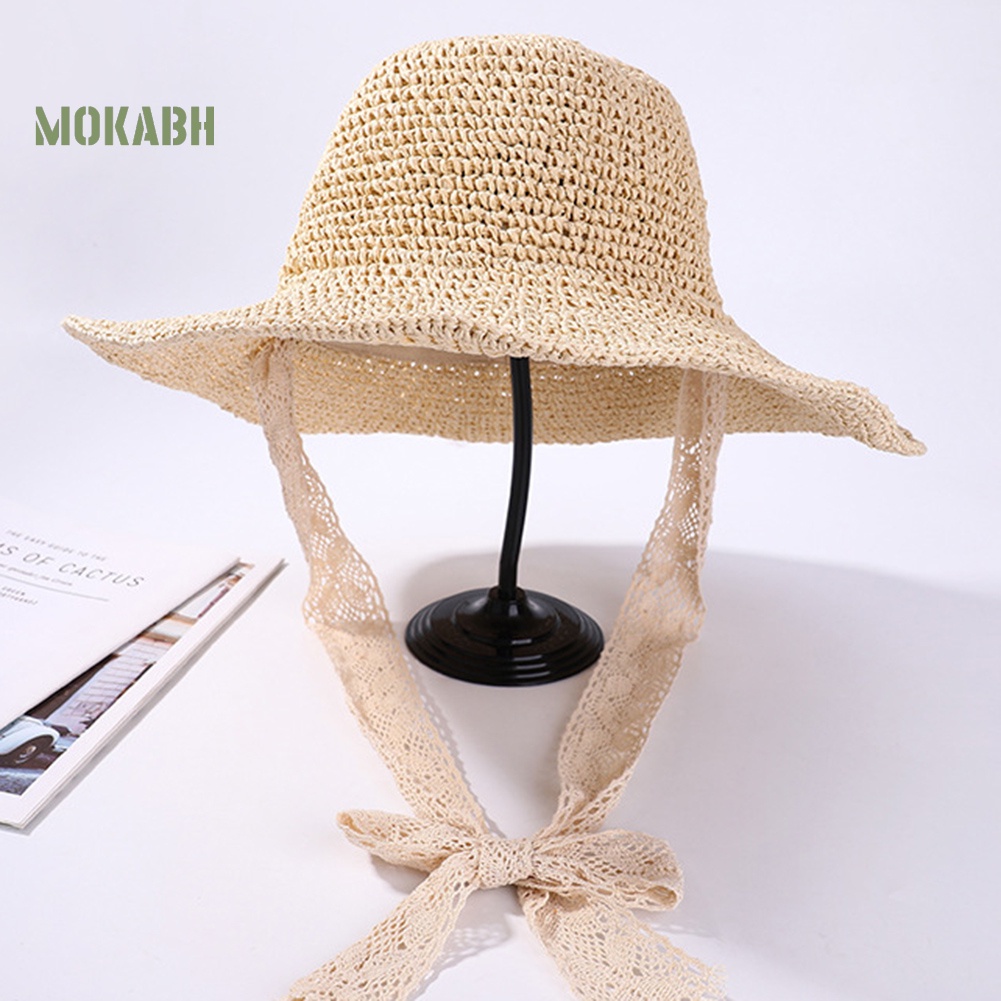 Abh Mũ Cói Rộng Vành Chống Nắng Cột Dây Cho Nữ