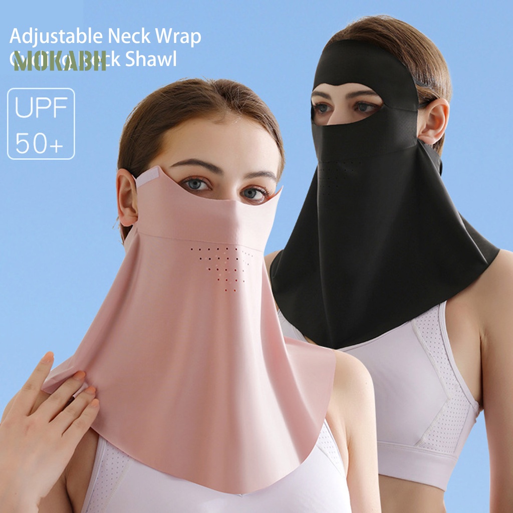 [Mok Abh] Khăn Choàng Cổ Che Mặt Chống Nắng Chống Bụi Chống Tia UV Bằng Lụa Lạnh Có Dây Buộc Tai Có Thể Điều Chỉnh Dành Cho Nữ Đi Xe Đạp